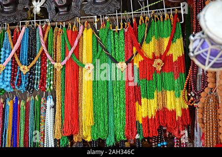 Stall with beautiful bright seed bead jewellery at the market in Kathmandu, Nepal Stock Photo