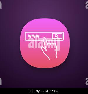 Search bar button app icon. Internet surfing. Internet browser. Hand pressing find button. UI/UX user interface. Web or mobile applications. Vector is Stock Vector