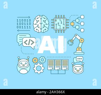 AI word concepts banner. Artificial intelligence. IT technology. Isolated lettering typography idea with linear icons. Chatbot. Vector outline illustr Stock Vector