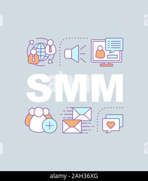SMM word concepts banner. Social media marketing. Isolated lettering typography idea with linear icons. E-commerce, Internet business. Online communic Stock Vector