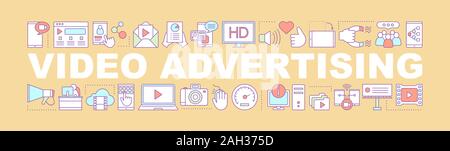 Video advertising word concepts banner. SMM. Video streaming. Vlog. Isolated lettering typography idea with linear icons. Social media marketing.  Vec Stock Vector