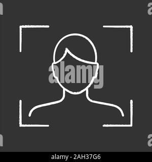 Facial recognition chalk icon. Face scan. Biometric identification. Face ID. Isolated vector chalkboard illustrations Stock Vector