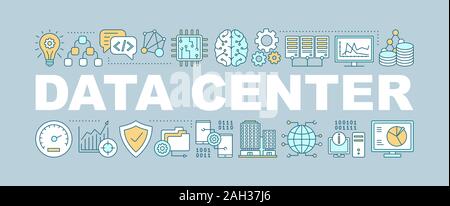 Data center word concepts banner. Big data. Database. Isolated lettering typography idea with linear icons. IT technology. Machine learning. Vector ou Stock Vector