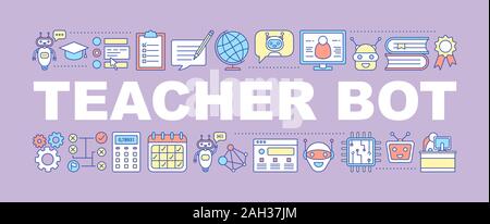 Teacher bot word concepts banner. Machine learning. AI. Artificial intelligence. Isolated lettering typography idea with linear icons. Vector outline Stock Vector