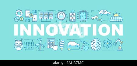 Innovation word concepts banner. Technological progress. Isolated lettering typography idea with linear icons. Machine learning. Modern technologies. Stock Vector