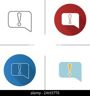 Announcement icon. Notification. Flat design, linear and color styles. Speech bubble with exclamation mark. System error message. Isolated vector illu Stock Vector