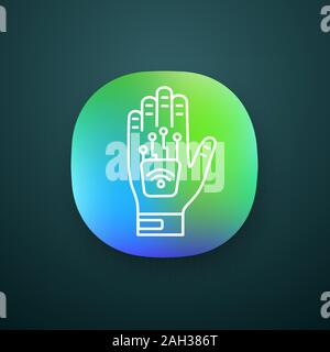 Human microchip implant in hand app icon. NFC implant. Implanted RFID transponder. UI/UX user interface. Web or mobile application. Vector isolated il Stock Vector