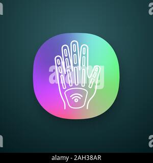 Human microchip implant in hand app icon. NFC implant. Implanted RFID transponder. UI/UX user interface. Web or mobile application. Vector isolated il Stock Vector