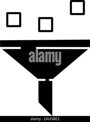 Data filtering system glyph icon. Machine learning process. Data mining. Funnel. Statistics gathering. Silhouette symbol. Negative space. Vector isola Stock Vector