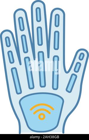 Human microchip implant in hand color icon. NFC implant. Implanted RFID transponder. Isolated vector illustration Stock Vector