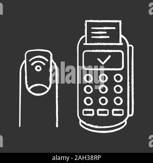 NFC manicure chalk icon. Near field fingernail and payment terminal. RFID sticker on nail. Nail NFC tag. Contactless payment with NFC manicure. Isolat Stock Vector