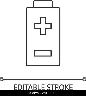 Battery with plus and minus signs linear icon. Thin line illustration ...
