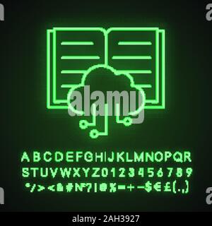 Big data neon light icon. Cloud computing. Machine learning. Data mining. Glowing sign with alphabet, numbers and symbols. Vector isolated illustratio Stock Vector