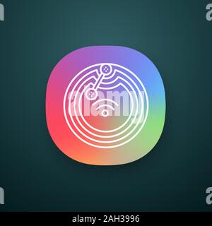NFC microchip app icon. Near field communication. RFID transponder. UI/UX user interface. NFC tag. Contactless technology. Web or mobile application. Stock Vector
