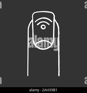 NFC manicure chalk icon. Near field fingernail. RFID sticker. Nail NFC tag. Contactless technology. Isolated vector chalkboard illustrations Stock Vector