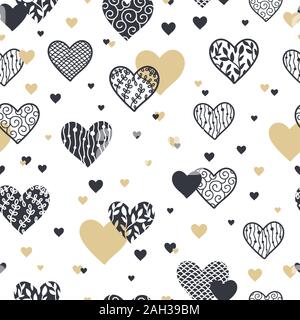 Cut hand drawn romantic seamless pattern, doodle hearts - great for textiles, banner, wallpapers, cards, wrapping - vector design Stock Photo