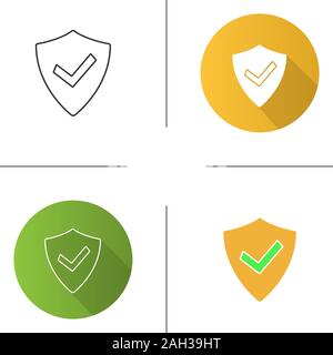 Verified user icon. Protection, security. Antivirus program emblem. Successfully tested. Shield with check mark. Flat design, linear and color styles. Stock Vector