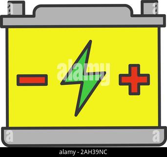 Accumulator color icon. Automotive battery. Power supply. Energy accumulation. Lead acid battery. Isolated vector illustration Stock Vector