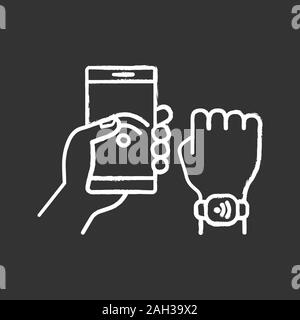 NFC bracelet connected to smartphone linear icon. Thin line illustration.  NFC phone synchronized with smartwatch. RFID wristband. Contour symbol.  Vect Stock Vector Image & Art - Alamy