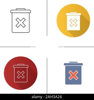 Delete forever button icon. Dustbin.Garbage can, trashcan. Do not discard. Flat design, linear and color styles. Isolated vector illustrations Stock Vector