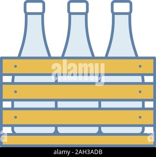 Beer case color icon. Wine or champagne bottles in wooden crate. Milk bottles in wooden box. Isolated vector illustration Stock Vector