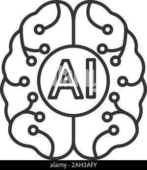 Artificial intelligence linear icon. Digital brain. Neurotechnology. Thin line illustration. AI. Contour symbol. Vector isolated outline drawing. Edit Stock Vector