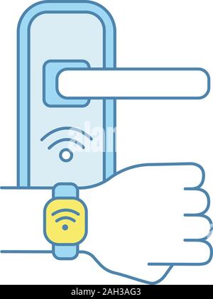 NFC door lock color icon. Near field communication padlock. Contactless ...