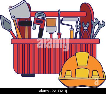 tools box with tools and safety helmet icon Stock Vector