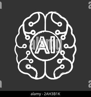 Artificial intelligence chalk icon. Digital brain. Neurotechnology. AI. Isolated vector illustration Stock Vector