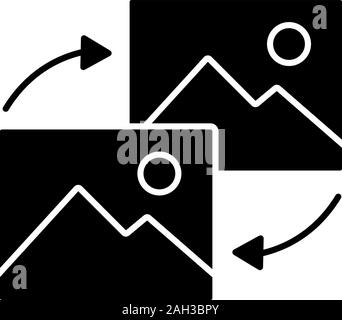 Data transforming glyph icon. Silhouette symbol. Pictures reload. Image type changing. Data conversion. Negative space. Vector isolated illustration Stock Vector