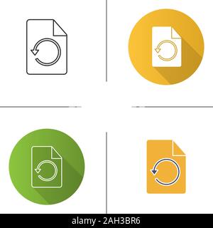 Restore page icon. File with reload sign. Data synchronization. Document with circle arrow. Flat design, linear and color styles. Isolated vector illu Stock Vector