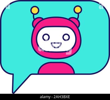 Chatbot in speech bubble color icon. Thin line illustration. Talkbot. Virtual assistant. Online support service. Modern robot. Isolated vector illustr Stock Vector