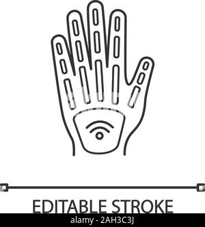 Human microchip implant in hand linear icon. Thin line illustration. NFC implant. Implanted RFID transponder. Contour symbol. Vector isolated outline Stock Vector