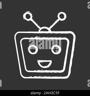 Chatbot chalk icon. Talkbot. Modern robot. TV laughing chat bot. Virtual assistant. Conversational agent. Isolated vector chalkboard illustration Stock Vector
