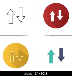Vertical swap icon. Exchange arrows. Vertical flip. Import and export. Flat design, linear and color styles. Isolated vector illustrations Stock Vector