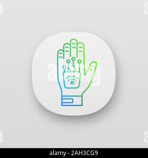 Human microchip implant in hand app icon. NFC implant. Implanted RFID transponder. UI/UX user interface. Web or mobile application. Vector isolated il Stock Vector