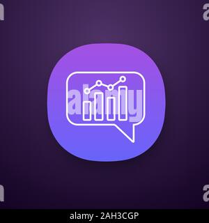 Chatbot graph app icon. UI/UX user interface. Chat bot diagram and analytics. Virtual assistant. Trading bot. Web or mobile application. Vector isolat Stock Vector