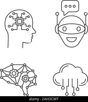 Cyberbrain outline icon - vector artificial intelligence brain concept ...