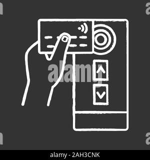 NFC credit card reader chalk icon. NFC public transport payment. Near field communication. RFID door elevator access control card. Isolated vector cha Stock Vector