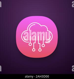 Cloud computing app icon. UI/UX user interface. Data cloud. Artificial intelligence. Database. Big data. Web or mobile application. Vector isolated il Stock Vector