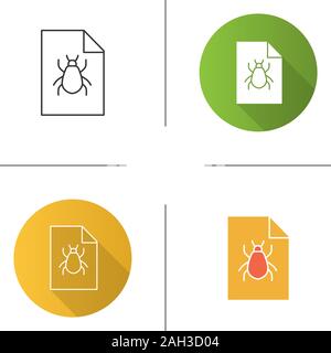 Bug report icon. Software errors information. Computer viruses statistics. Flat design, linear and color styles. Isolated vector illustrations Stock Vector