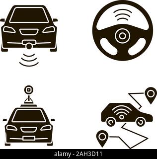 Smart cars glyph icons set. NFC autos. Intelligent vehicles. Self ...