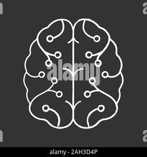 AI chalk icon. Digital brain. Artificial intelligence. Neurotechnology. Neural network. Machine learning. Isolated vector chalkboard illustration Stock Vector