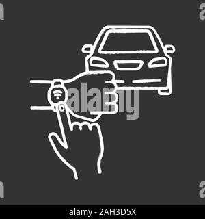 NFC car chalk icon. NFC bracelet auto key. Smart automobile. Near field communication auto control. Isolated vector chalkboard illustration Stock Vector