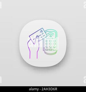 Payment terminal app icon. POS terminal. NFC payment. Contactless transaction. UI/UX user interface. Web or mobile application. Near field communicati Stock Vector