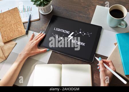 Lightning network, Blockchain and cryptocurrency technology concept Stock Photo