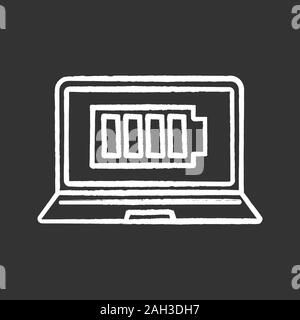 Fully charged laptop battery chalk icon. Computer charge completed. Notebook battery level indicator. Isolated vector chalkboard illustrations Stock Vector