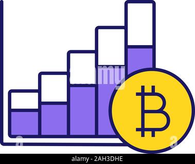 Bitcoin market growth chart color icon. Cryptocurrency prices rising. Statistics diagram with bitcoin sign. Isolated vector illustration Stock Vector