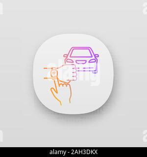 NFC car app icon. NFC bracelet auto key. UI/UX user interface. Smart automobile. Near field communication auto control. Web or mobile application. Vec Stock Vector