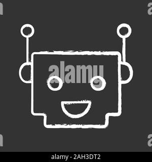 Chatbot chalk icon. Talkbot. Modern robot. Square head laughing chat bot. Virtual assistant. Conversational agent. Isolated vector chalkboard illustra Stock Vector